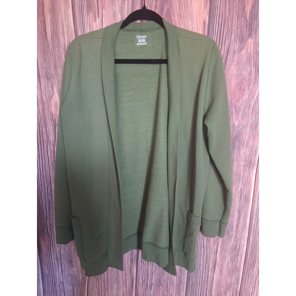 Hanes XL Olive Green Open Front Sweatshirt Cardigan